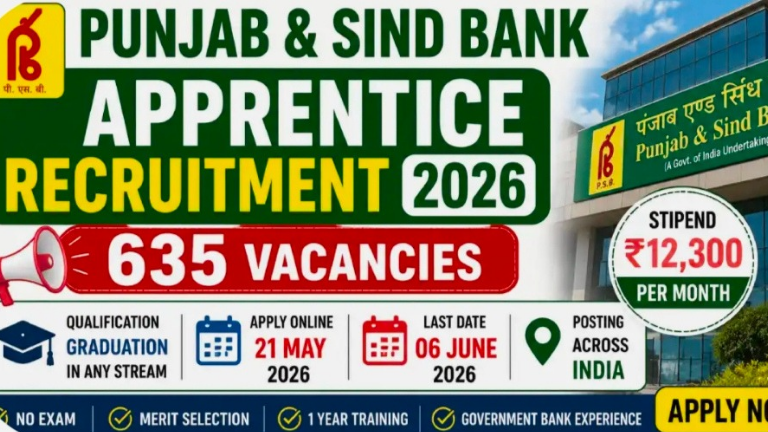 Punjab & Sind Bank Apprentice Recruitment 2026